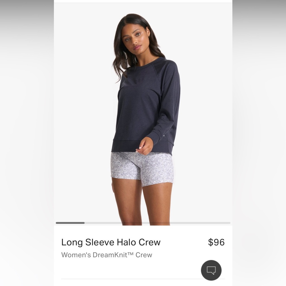 Vuori Long Sleeve Halo Crew, Midnight Heather, Size S, NWT